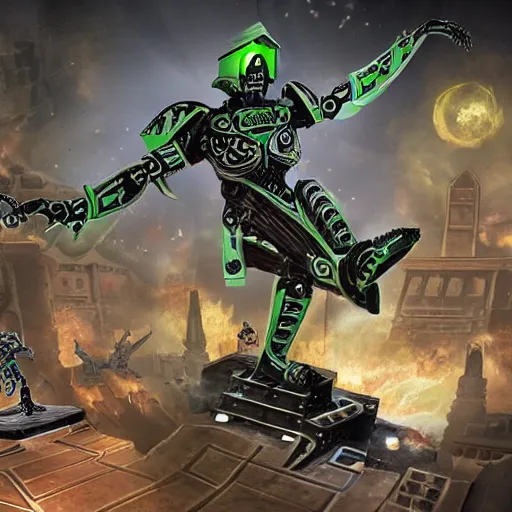 Prompt: necron doing a kickflip while humans look on in amazement and awe