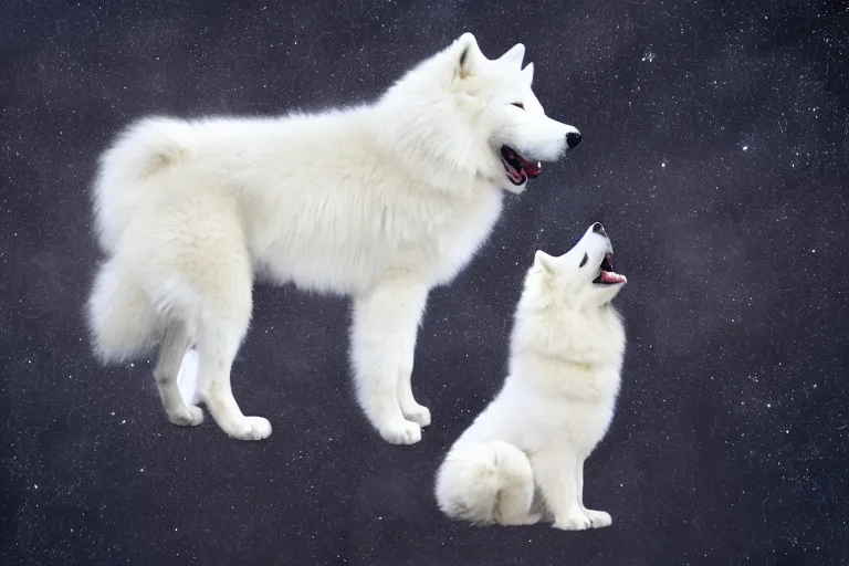 Image similar to a Samoyed Howling at the Universe