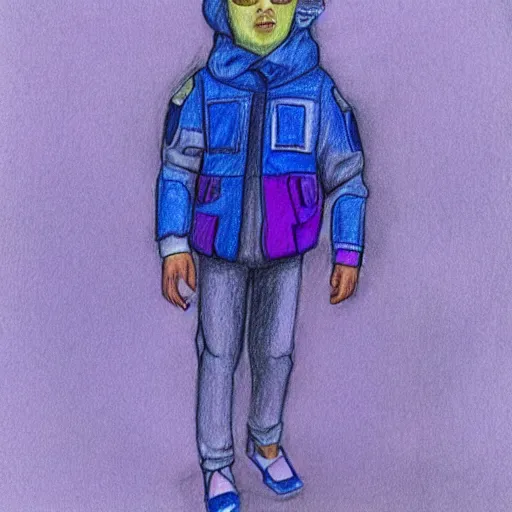 Image similar to a drawing of a blue and purple jacket, a color pencil sketch by avgust cernigoj, instagram contest winner, digital art, art on instagram, childs drawing, seapunk