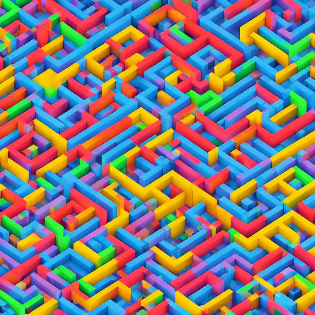 Image similar to wimmelbilder maze made of tetris blocks, unreal engine, octane render, isometric, very sharp