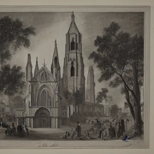 Prompt: claude nicolas ledoux drawing of gigantic church