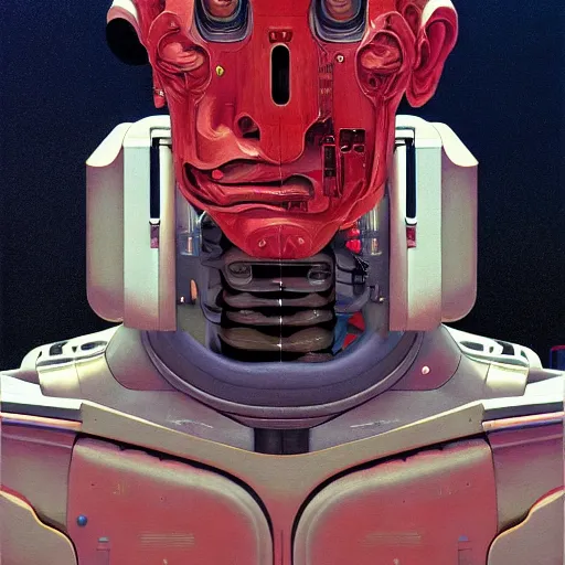 Image similar to Portrait of an artificial intelligence robot,highly detailed, very coherent, painted by Francis Bacon and Edward Hopper, Wayne Barlowe, painted by James Gilleard, surrealism, airbrush, art by JamesJean