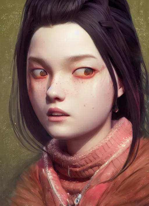 Image similar to nezuko, au naturel, hyper detailed, digital art, trending in artstation, cinematic lighting, studio quality, smooth render, unreal engine 5 rendered, octane rendered, art style by klimt and nixeu and ian sprigger and wlop and krenz cushart