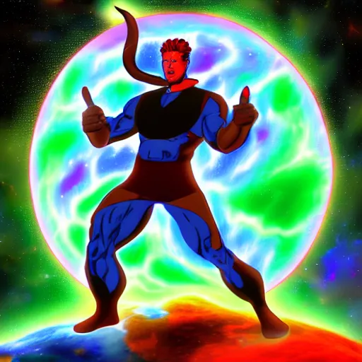 Prompt: UHD photorealistic Cosmic Captain Planet fighting Al Gore in the style of tonalism