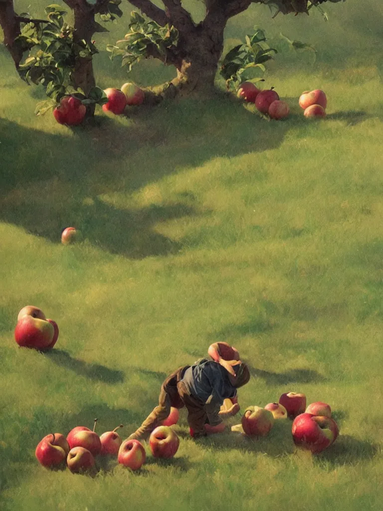 Image similar to picking apples by disney concept artists, blunt borders, rule of thirds, golden ratio, godly light, beautiful!!!