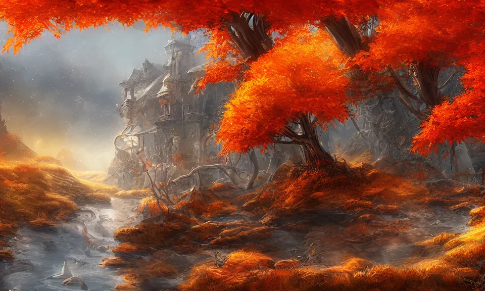 Image similar to autumn, digital art, concept art, fantasy art, highly detailed, hd wallpaper, artstation, deviantart, behance