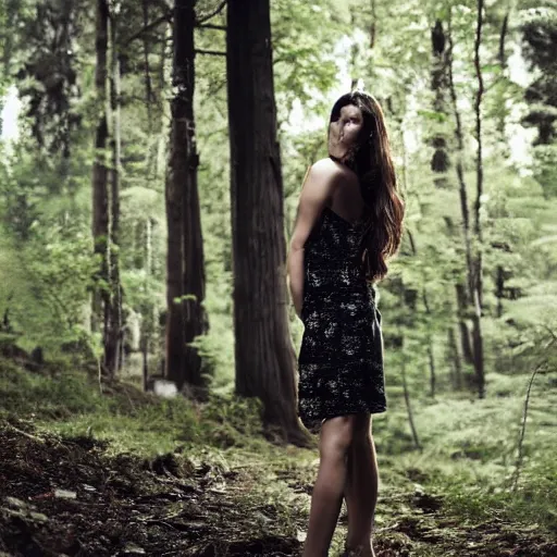 Prompt: entrancing beautiful portrait in the forest full body