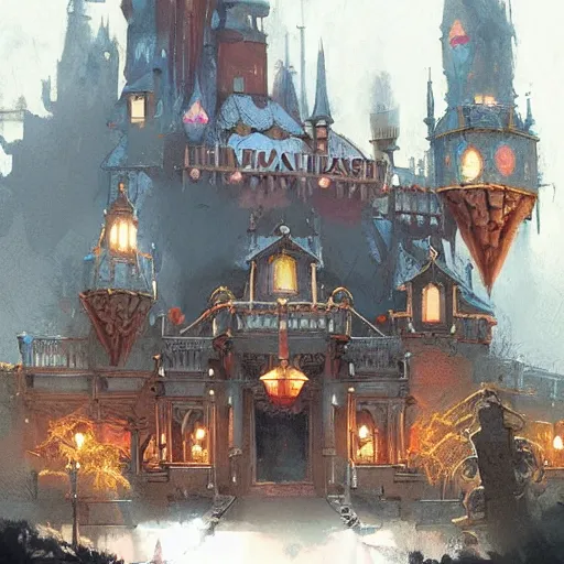 Image similar to disneyland the haunted mansion geog darrow greg rutkowski