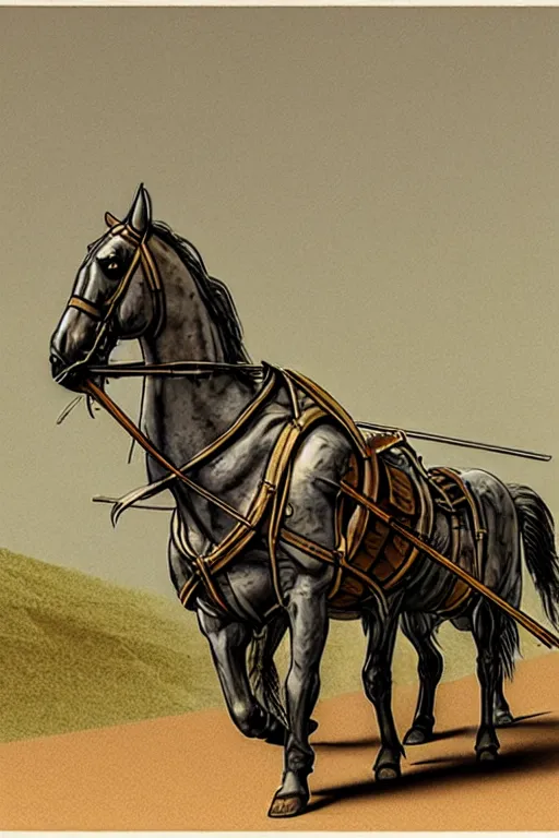 Prompt: a ( ( ( ( ( knight ) ) ) ) ) riding a wagon!!!!!!! by chris mcgrath and greg rutowski, muted colors, detailed