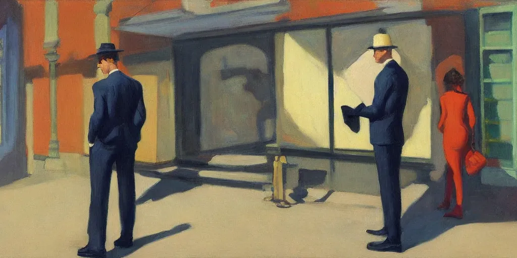 Image similar to a tiger in a suit, oil painting, by edward hopper