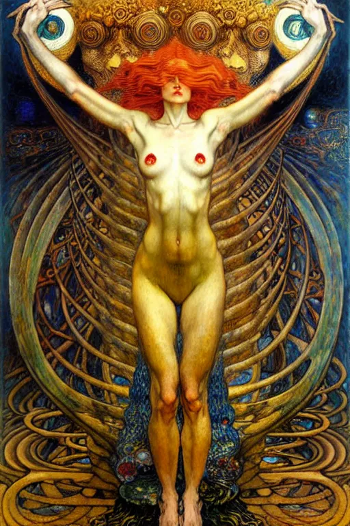 Image similar to Divine Chaos Engine by Karol Bak, Jean Delville, William Blake, Gustav Klimt, and Vincent Van Gogh, symbolist, visionary