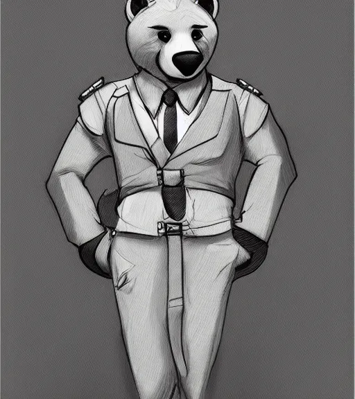 Prompt: expressive stylized master furry artist digital line art painting full body portrait character study of the anthro male anthropomorphic bear fursona animal person wearing clothes airline pilot uniform