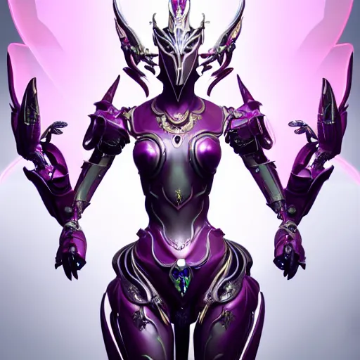 Image similar to highly detailed exquisite fanart, of a beautiful female warframe, but as an anthropomorphic robot female dragon, glowing eyes and robot dragon head, off-white plated armor, bright Fuchsia skin, royal elegant pose, bust shot torso up, epic cinematic shot, realistic, professional digital art, high end digital art, sci fi, DeviantArt, artstation, Furaffinity, 8k HD render, epic lighting, depth of field