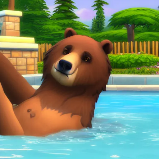 Prompt: a bear in jacuzzi, the sims 4