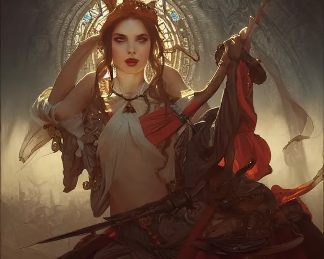 Image similar to history about madness. it includes a matchmaker and a death wish, deep focus, d & d, fantasy, intricate, elegant, highly detailed, digital painting, artstation, concept art, matte, sharp focus, illustration, hearthstone, art by artgerm and greg rutkowski and alphonse mucha