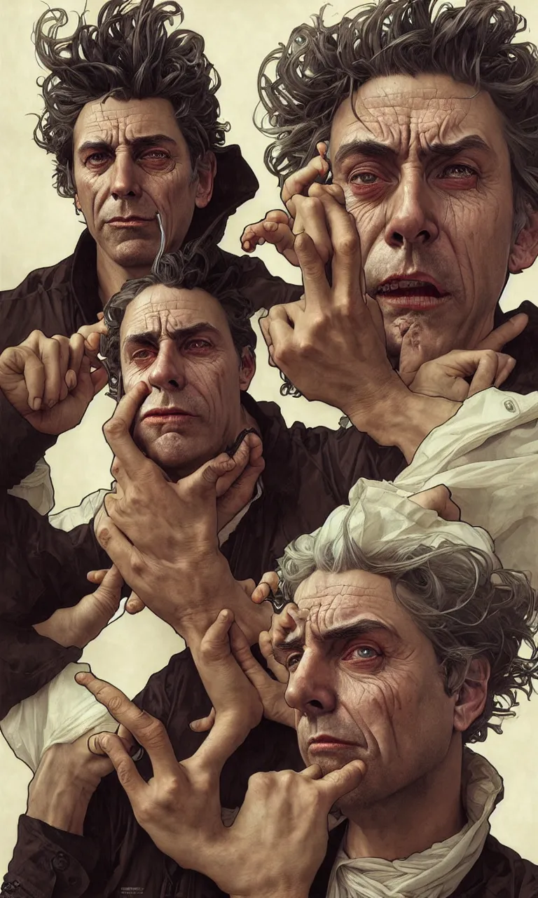 Image similar to hyper realistic portrait of rick sanchez by lee bermejo, alphonse mucha and greg rutkowski