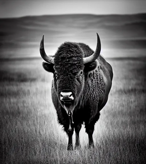 Image similar to Award winning Editorial photo of an american bison in yellowstone by Edward Sherriff Curtis and Lee Jeffries, 85mm ND 5, perfect lighting, gelatin silver process