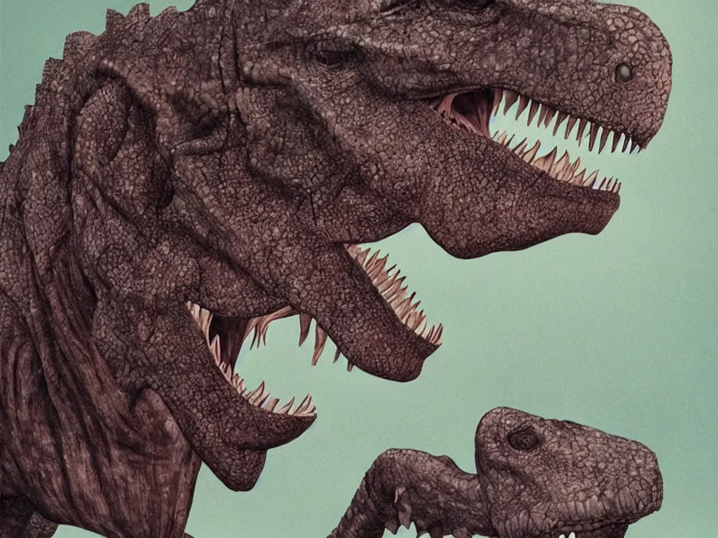 Image similar to tyrannosaurus rex holding an iphone, photorealistic