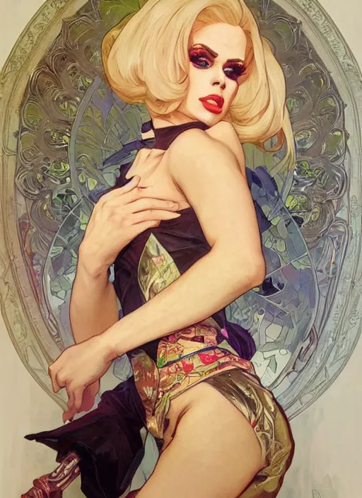 Image similar to katya, drag queen, painting by artgerm and greg rutkowski and alphonse mucha