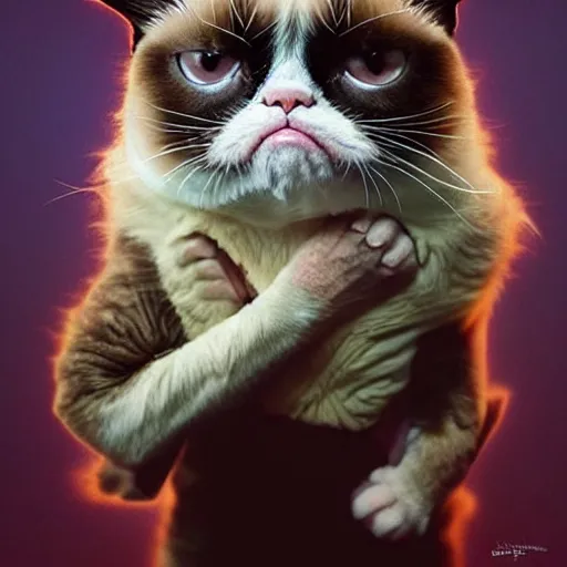Prompt: Grumpy Cat Meme ZOMBIES EAT BRAINS ? MOST OF YOU HAVE NOTHING TO WORRY ABOUT , memes, grumpy cat, RPG Reference, art by ilya kuvshinov, artgerm, Alphonse mucha, and Greg Rutkowski, Trending on Artstation, octane render, Insanely Detailed, 8k, HD