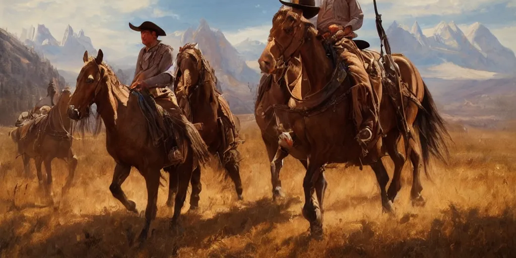 Image similar to western movie, cinematic shot, oil painting by jama jurabaev, extremely detailed, brush hard, artstation, for aaa game, high quality, brush stroke