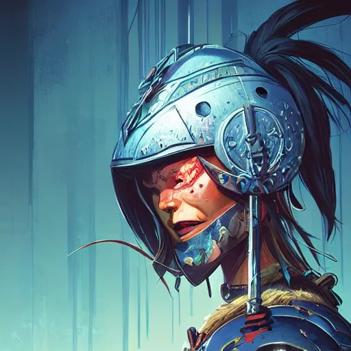 Image similar to cyberpunk viking helmet mask warrior goddess robot ninja fantasy, art gta 5 cover, official fanart behance hd artstation by jesper ejsing, by rhads, makoto shinkai and lois van baarle, ilya kuvshinov, ossdraws