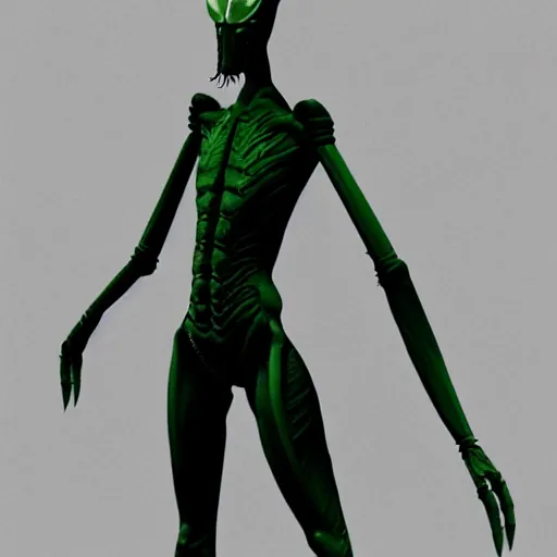 Prompt: full-length mantis-human hybrid with praying mantis paws, horror concept art
