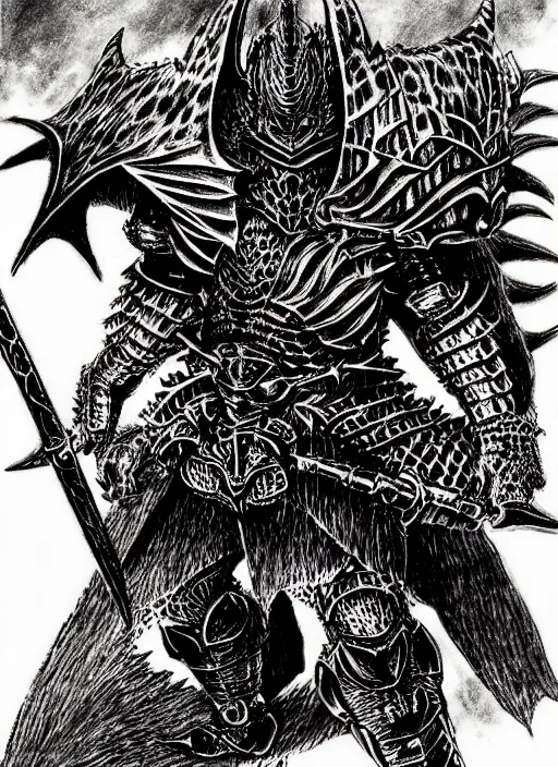 Image similar to demon wolf armored knight by kentaro miura