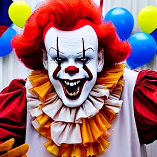 Prompt: pennywise the clown hosting a childrens party