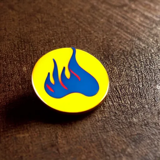 Image similar to a photo of a retro 1 9 6 0 s minimalistic clean fire flames warning label hard enamel pin, studio lighting, behance