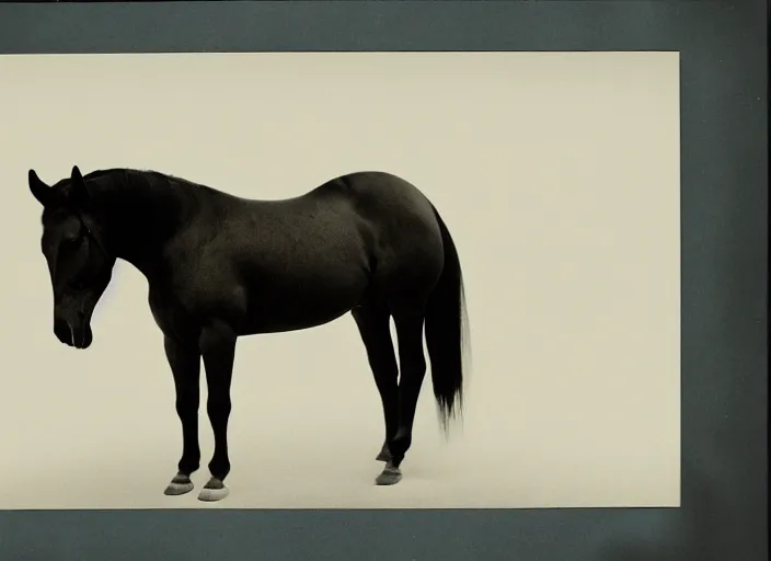 Image similar to an underexposed kodak 500 photograph of morphed north horse, muted color