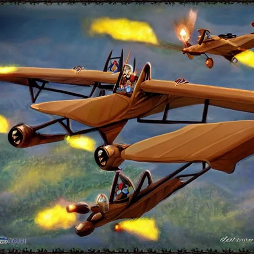 Image similar to fantasy dragon fighting biplanes