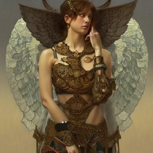 Image similar to portrait of the angel of fishery (fishery angle, an angel as representation of fishery), D&D, fantasy, intricate, elegant, highly detailed, digital painting, artstation, concept art, smooth, sharp focus, illustration, art by artgerm and greg rutkowski and alphonse mucha