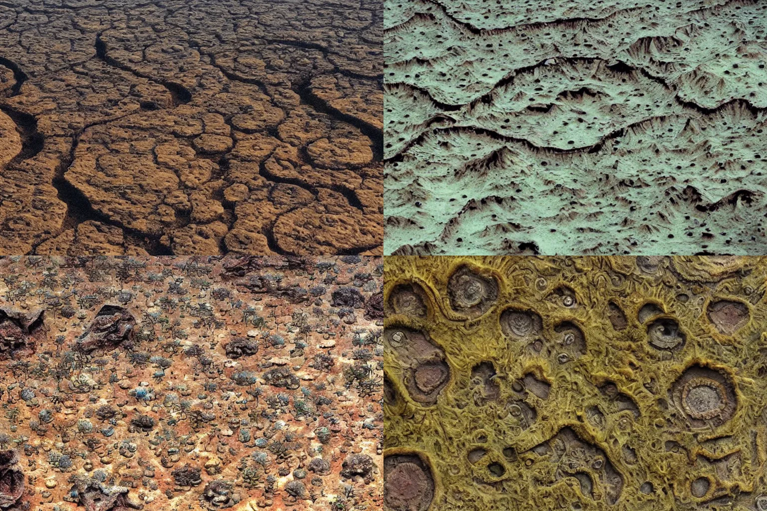 Prompt: highly detailed alien landscape on earth millions of years ago, small alien colonies