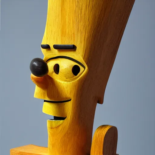 Image similar to wood sculpture of bart simpson, abstract, detailed texture, museum