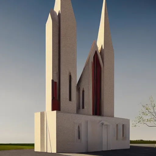 Image similar to beautiful render photorealistic le corbusier architecture in style of russian wooden church