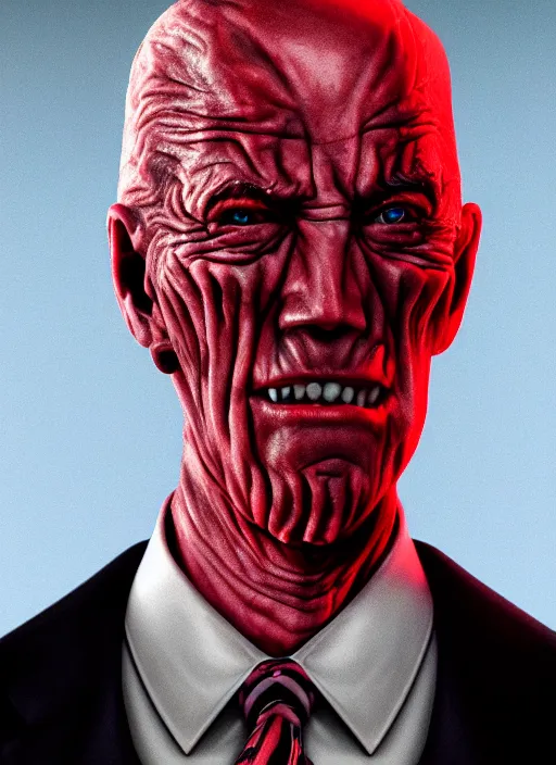 Prompt: hyper realistic ultra realistic cenobite pinhead biden photo furious yelling glowing red eyes biden, high quality photo, detailed , 8k