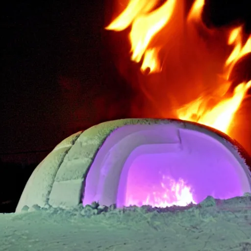 Prompt: photo of a burning igloo