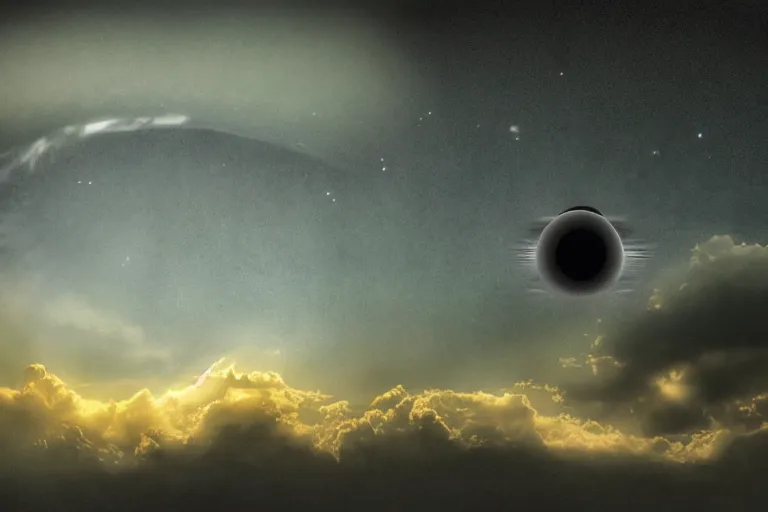 Prompt: a blackhole on the sky above a landscape -9