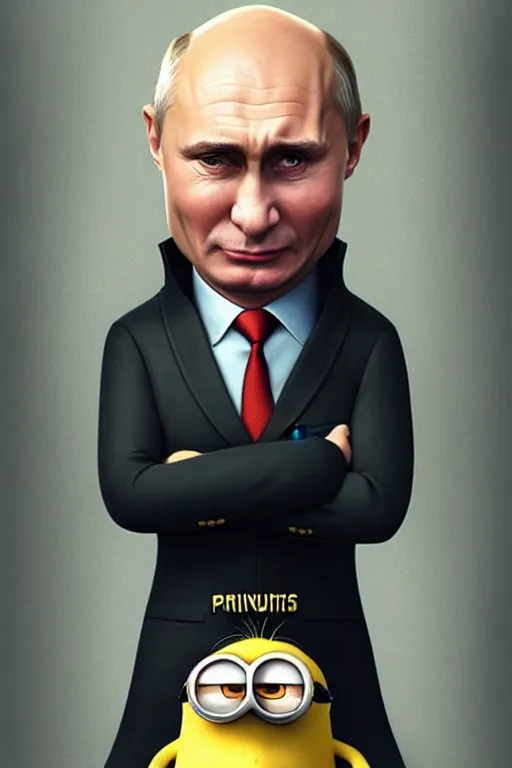 Image similar to Putin as Gru from Minions, portrait, highly detailed, digital painting, artstation, concept art, smooth, sharp focus, illustration, cinematic lighting, art by artgerm and greg rutkowski and alphonse mucha