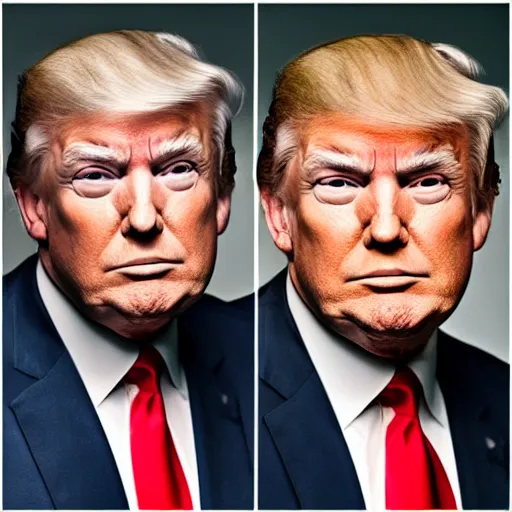 Image similar to photo still of donald trump! not wearing any makeup!, studio portrait photo, studio lighting, rim light, key light 8 5 mm f 1. 8