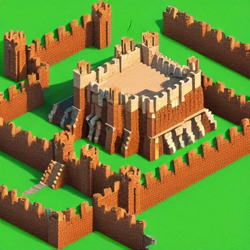 Prompt: isometric castle with moat and drawbridge under siege, isometric voxel art, magicavoxel, cgsociety, artstation