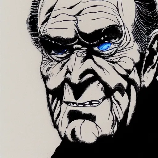 Image similar to George H.W. Bush looking sinister, by Tsutomu Nihei, highly detailed