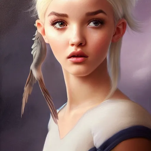 Image similar to tom bagshaw, very beautiful genetic mix of dove cameron madison beer bella poarch in a sailor suit, randomly lustrous colored hair, professionally retouched, focus eyes, ultra realistic soft painting, insanely detailed linework, symmetrical accurate intricate features, behance artstation, 8 k, no artifacts signatures