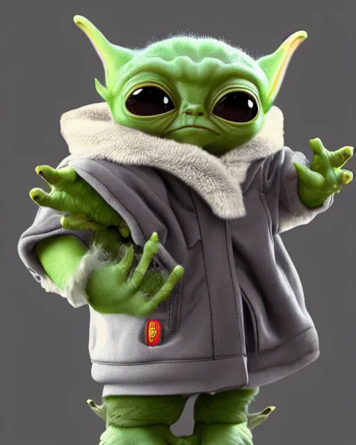 Prompt: Gizmo holding hands with his friend baby Yoda, trending on artstation, Photorealistic