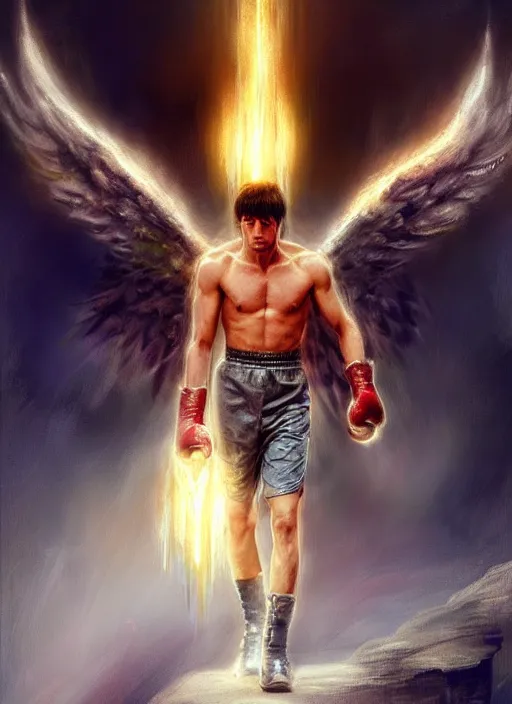 Image similar to concept art, angel knight rocky balboa by artstation trending, by joseph mallord william turner, luis royo, konstantin razumov, cinematic lighting, fractal flame, highly detailed