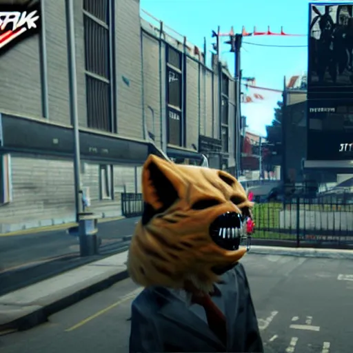 Image similar to Screenshot from the PC game Payday 2 demonstrating the fursuit unlock