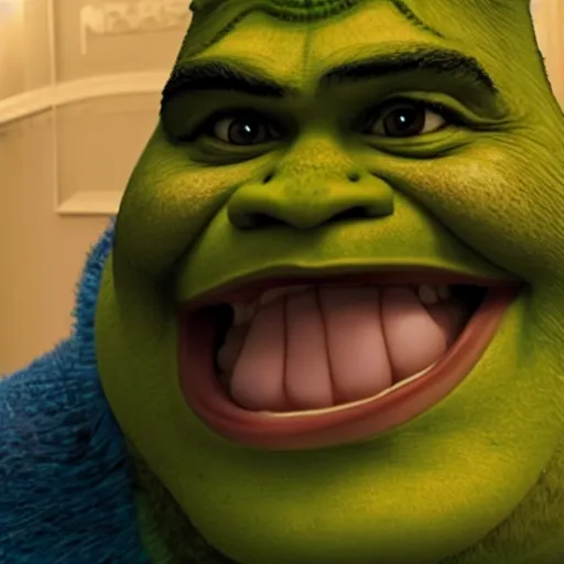 Image similar to movie still of Obama as Shrek