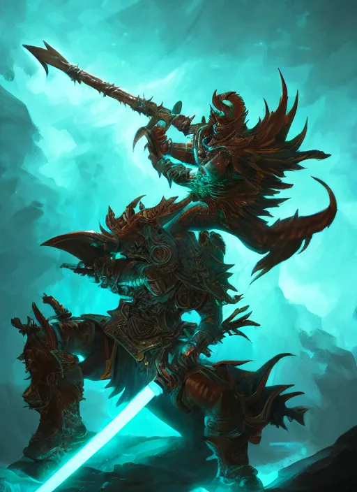 Image similar to Battleaxe Glowing emanating teal energy, dungeons and dragons, highly detailed, digital painting, sharp focus, illustration, Unreal Engine, 8k, HD