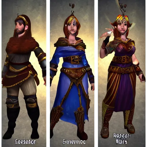 Image similar to 3 6 0 degree panorama of a female mage, a male dwarf, a male warrior, and a female thief. they're standing together.